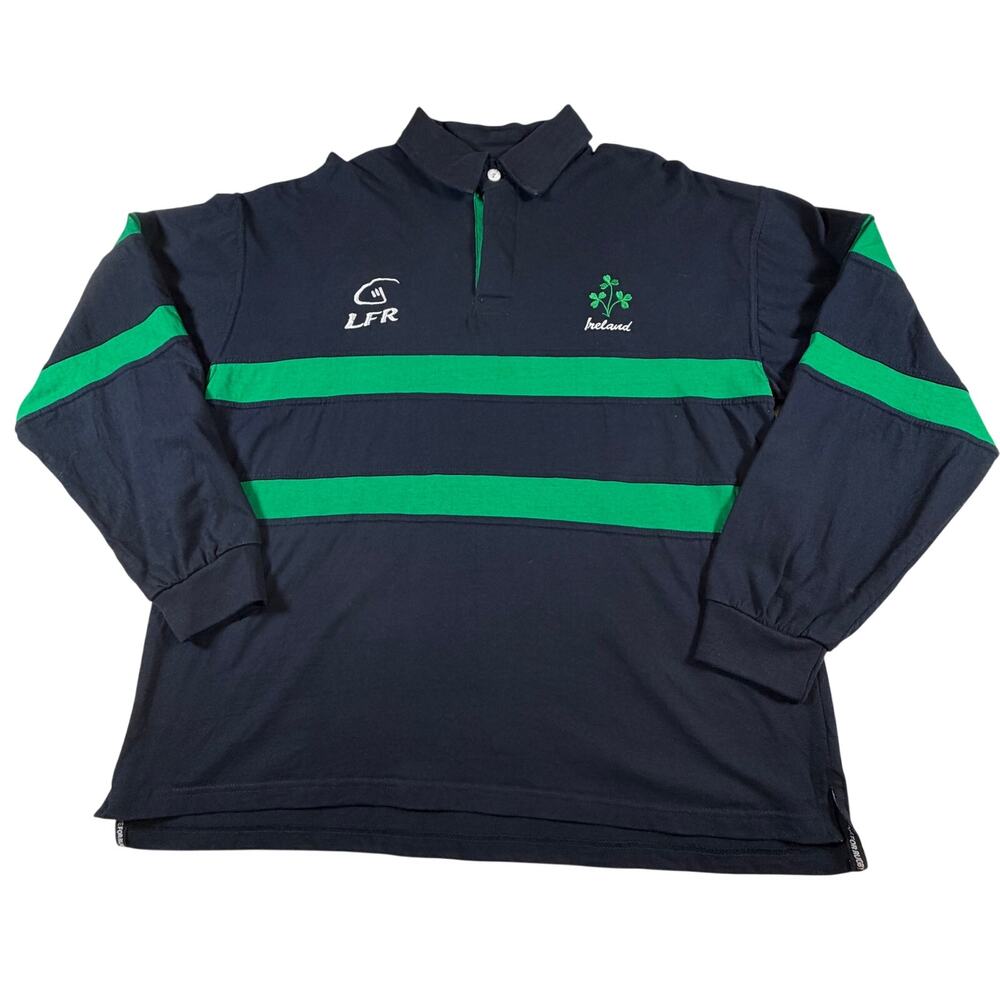 Live For Rugby Ireland Long Sleeve Rugby Shirt Embroidered Blue Green Men Sz XL